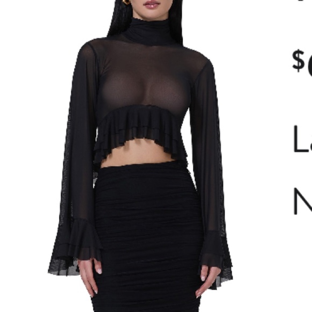 AFRM Black Sheer Ruffle Crop Top